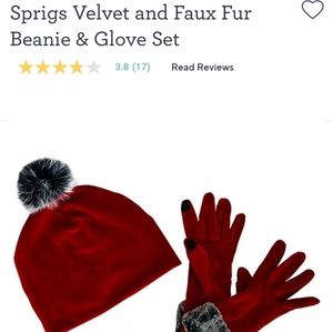 Sprigs velvet & faux fur beanie & glove set.